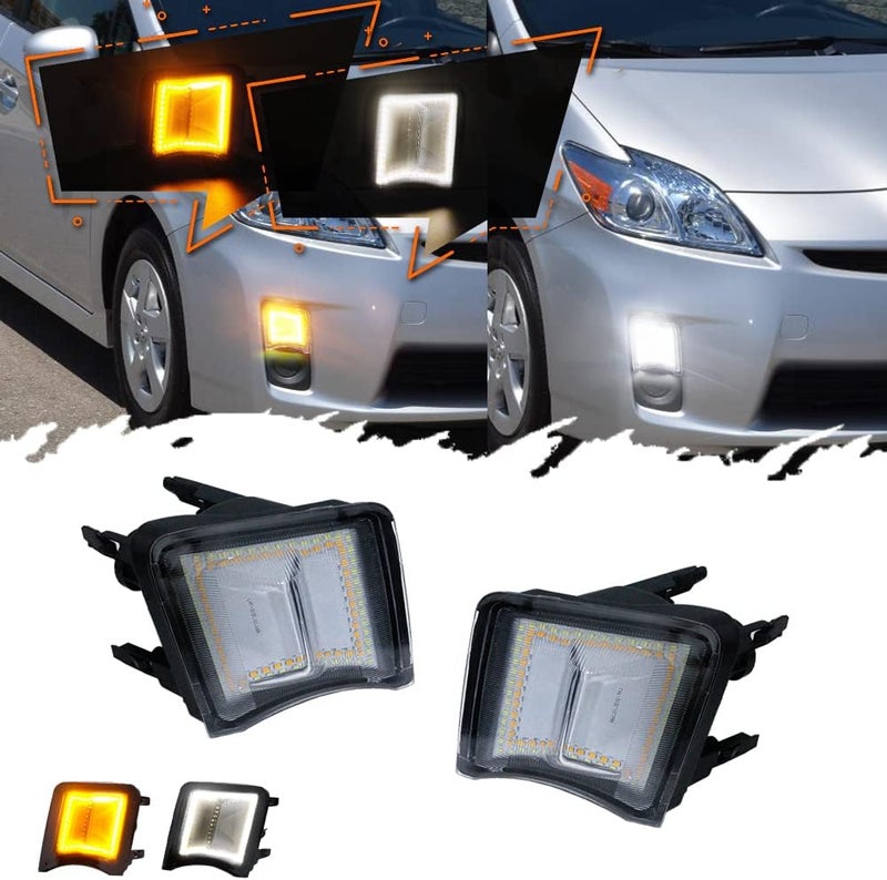 TurningMax For 2010 2011 Toyota Prius Front bumper Turn Signal Lights Parking Lamps Switchback 2 in1 Amber/white Led Clear Lens 8151147020, 8151147022 - Image 1